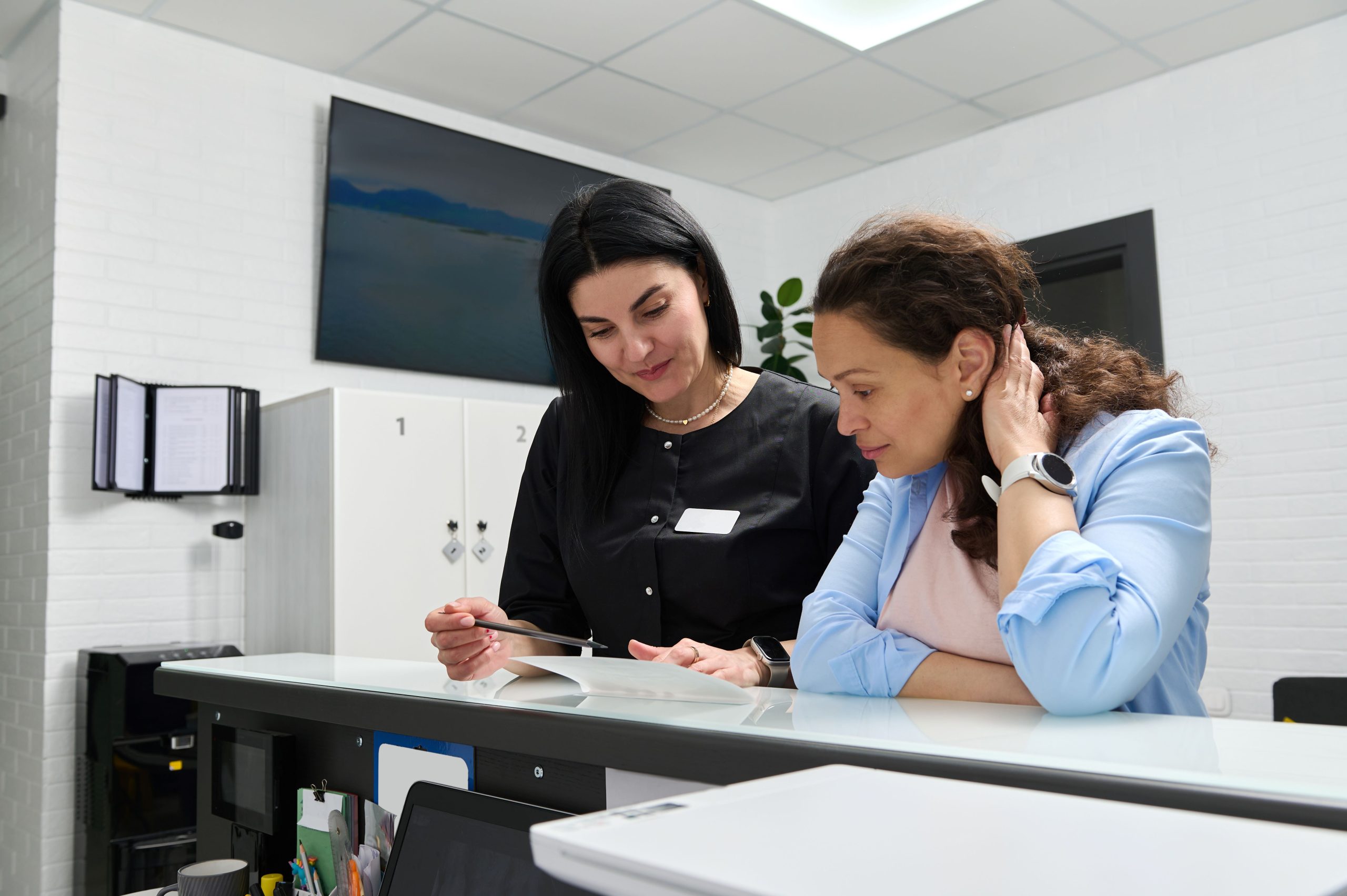 Our office manager explaining payment options to a patient